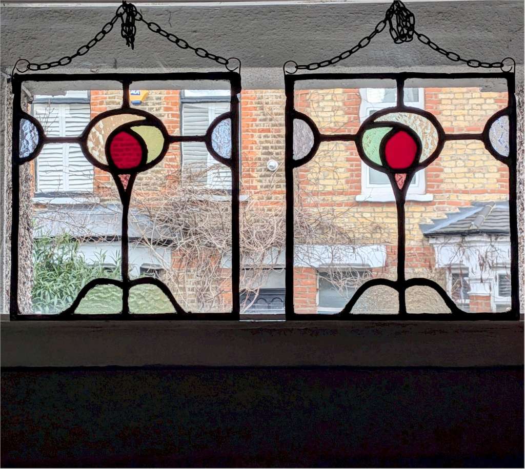  Arts and crafts period leaded glass suncatchers