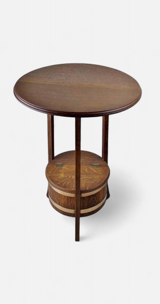  Arts and crafts table in oak by R A Lister of Dursley