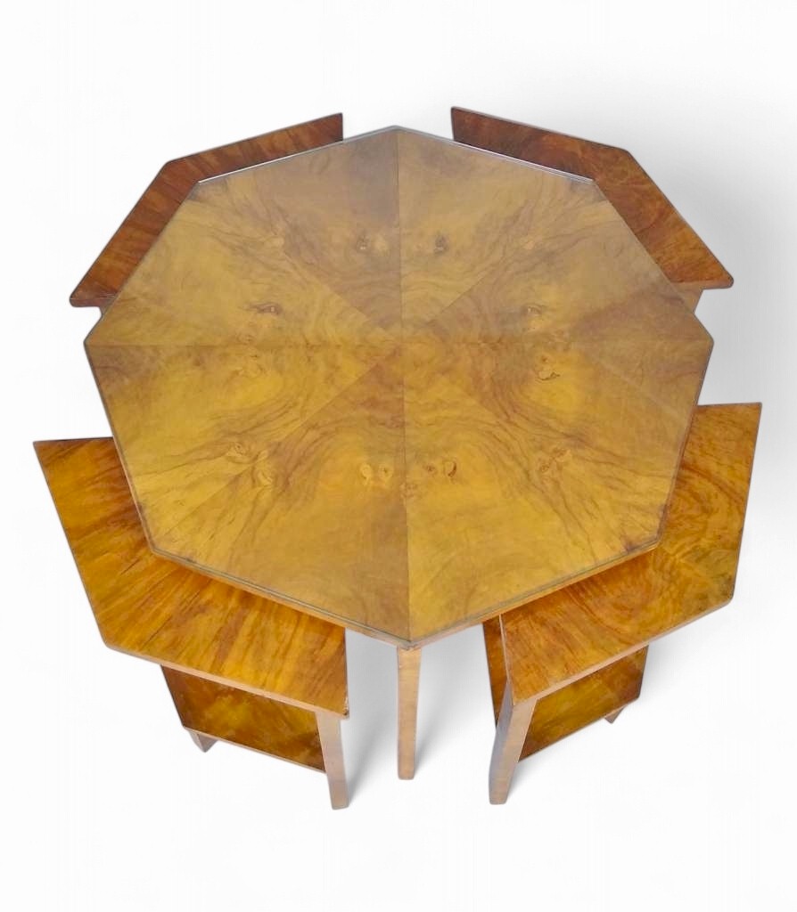 Jazzy art deco quintetto nest in figured walnut