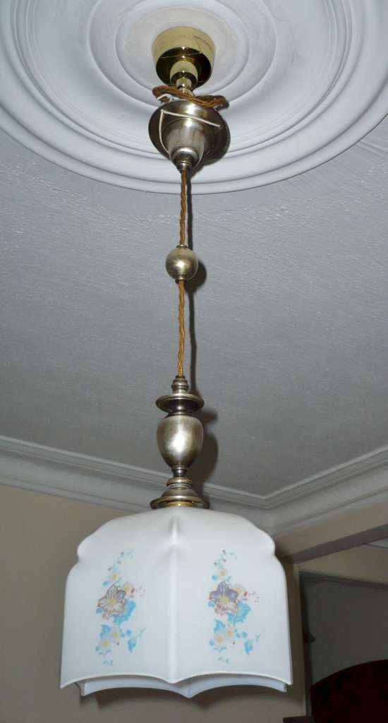 Silver plated light pendant , painted shade