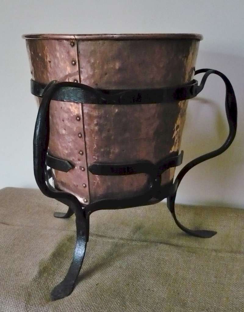 Arts and crafts log / coal bucket in copper