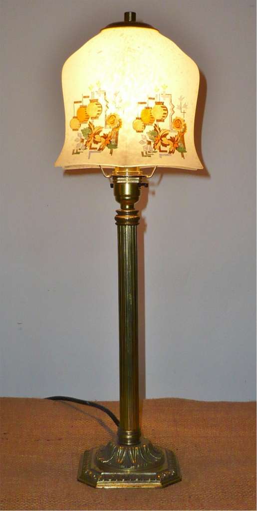 1920s brass table light with chinese lantern shade
