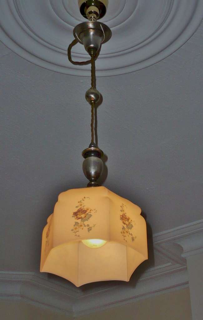 Silver plated light pendant , painted shade