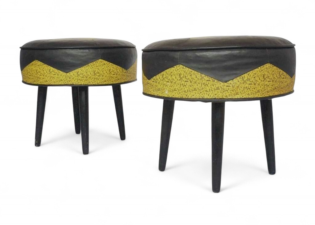  Pair of Mid Century leather stools