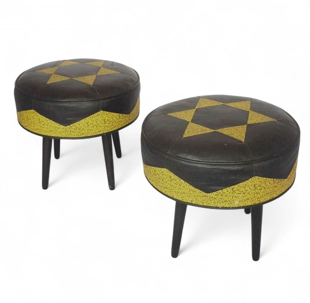  Pair of Mid Century leather stools