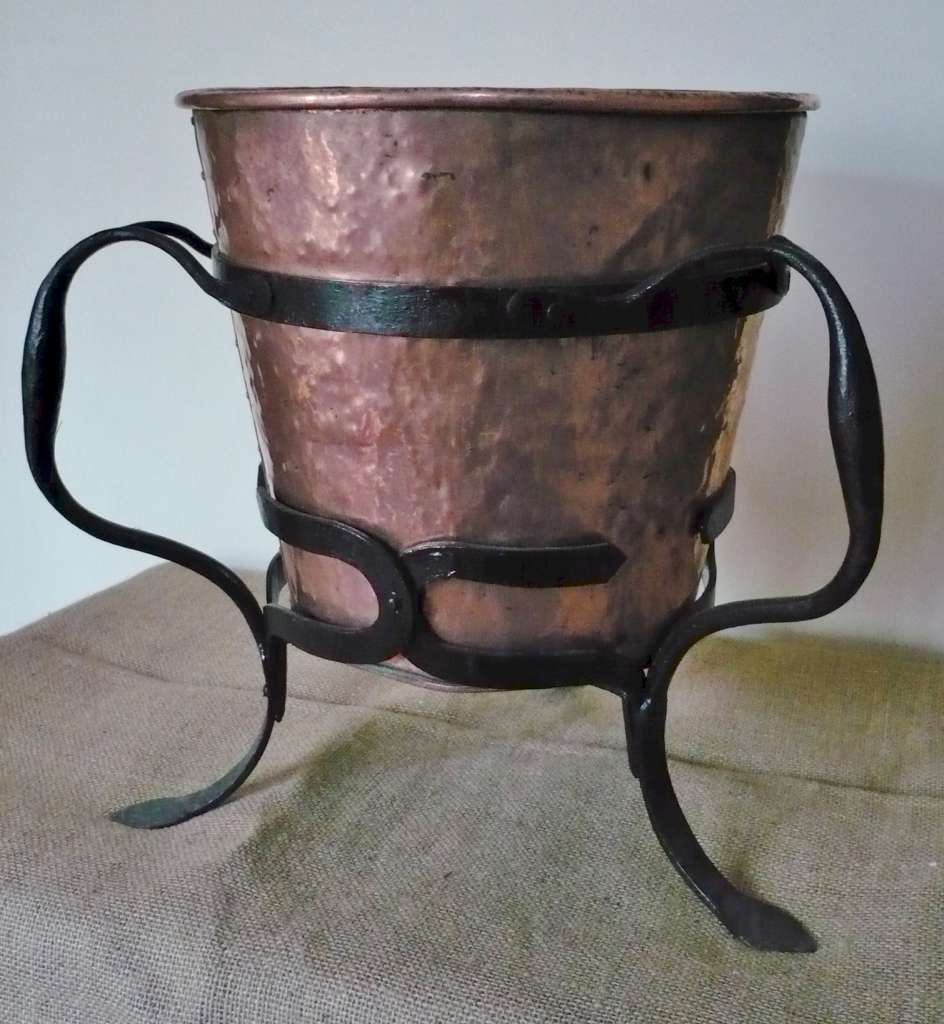 Arts and crafts log / coal bucket in copper