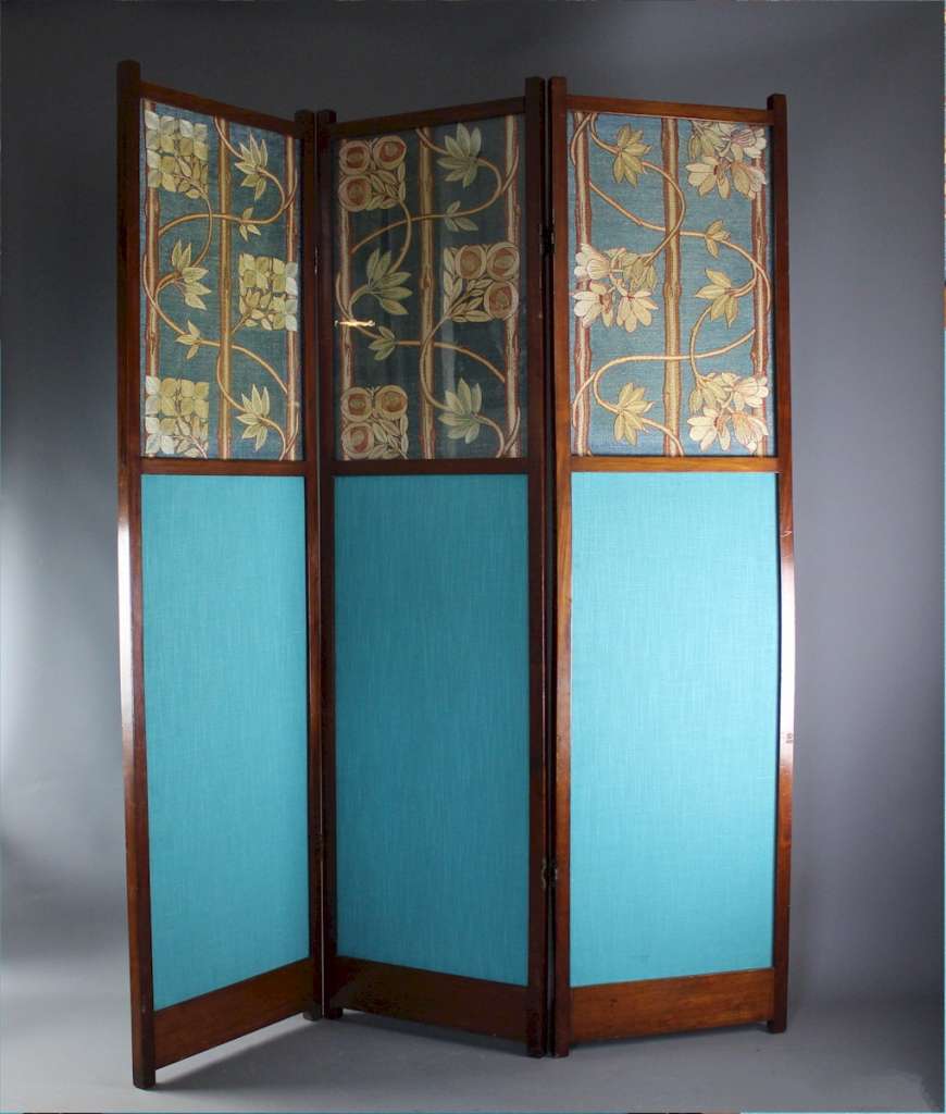 Arts and Crafts 3 fold screen embroidered panels