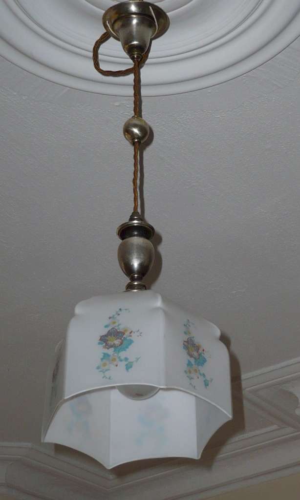 Silver plated light pendant , painted shade