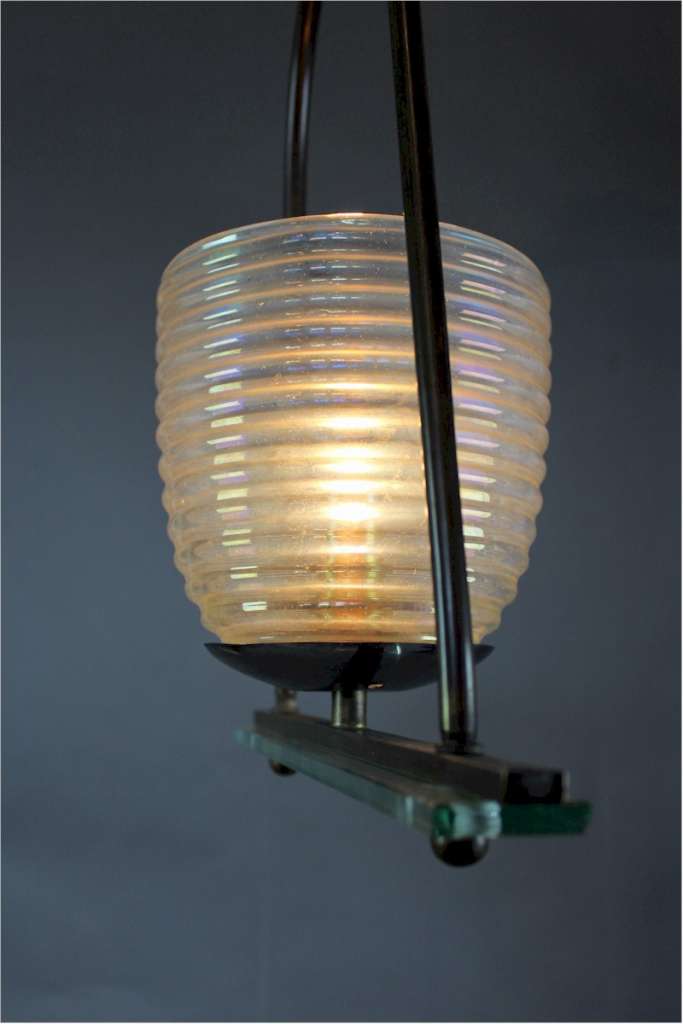Stylish 1950's Italian hanging lamp with an iridescent shade