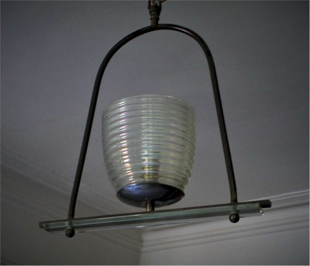 Stylish 1950's Italian hanging lamp with an iridescent shade