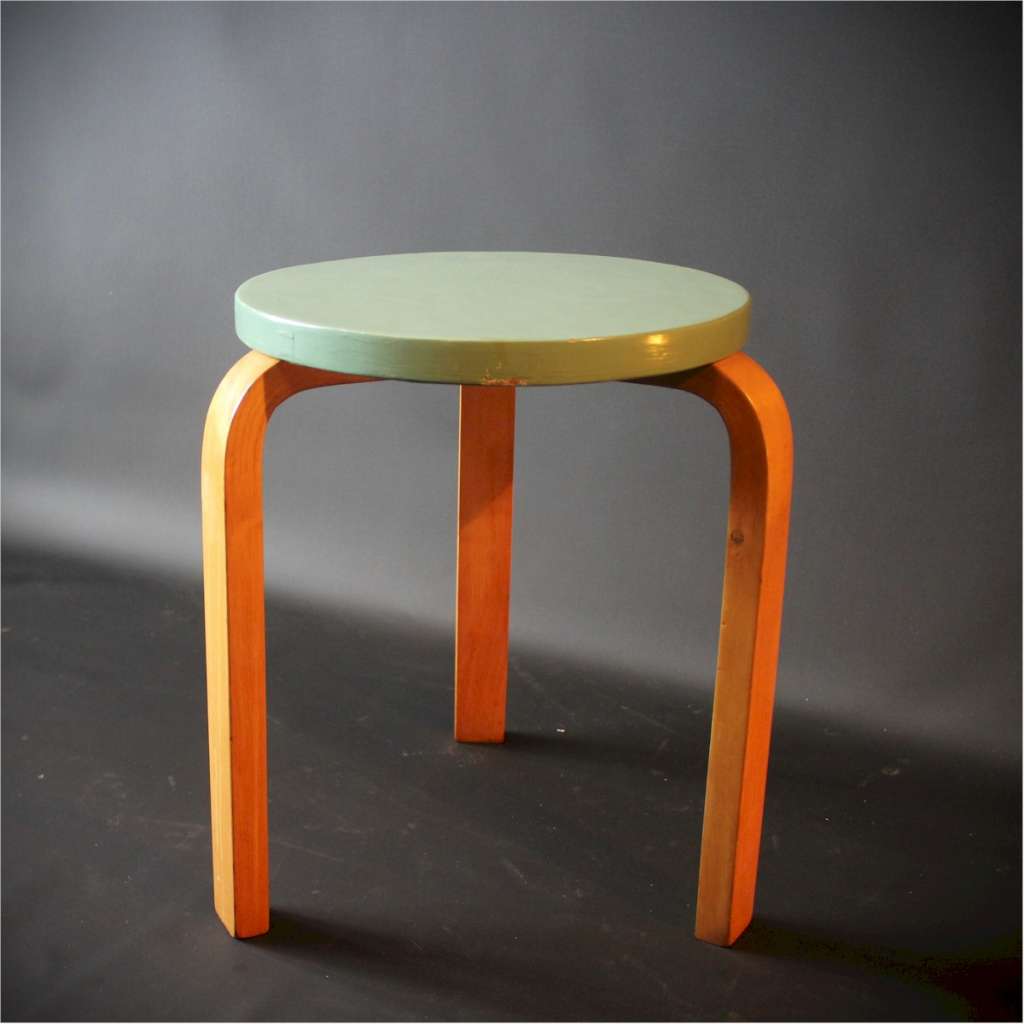 Alvar Aalto 3-legged Stool Model 60, Birch & Green