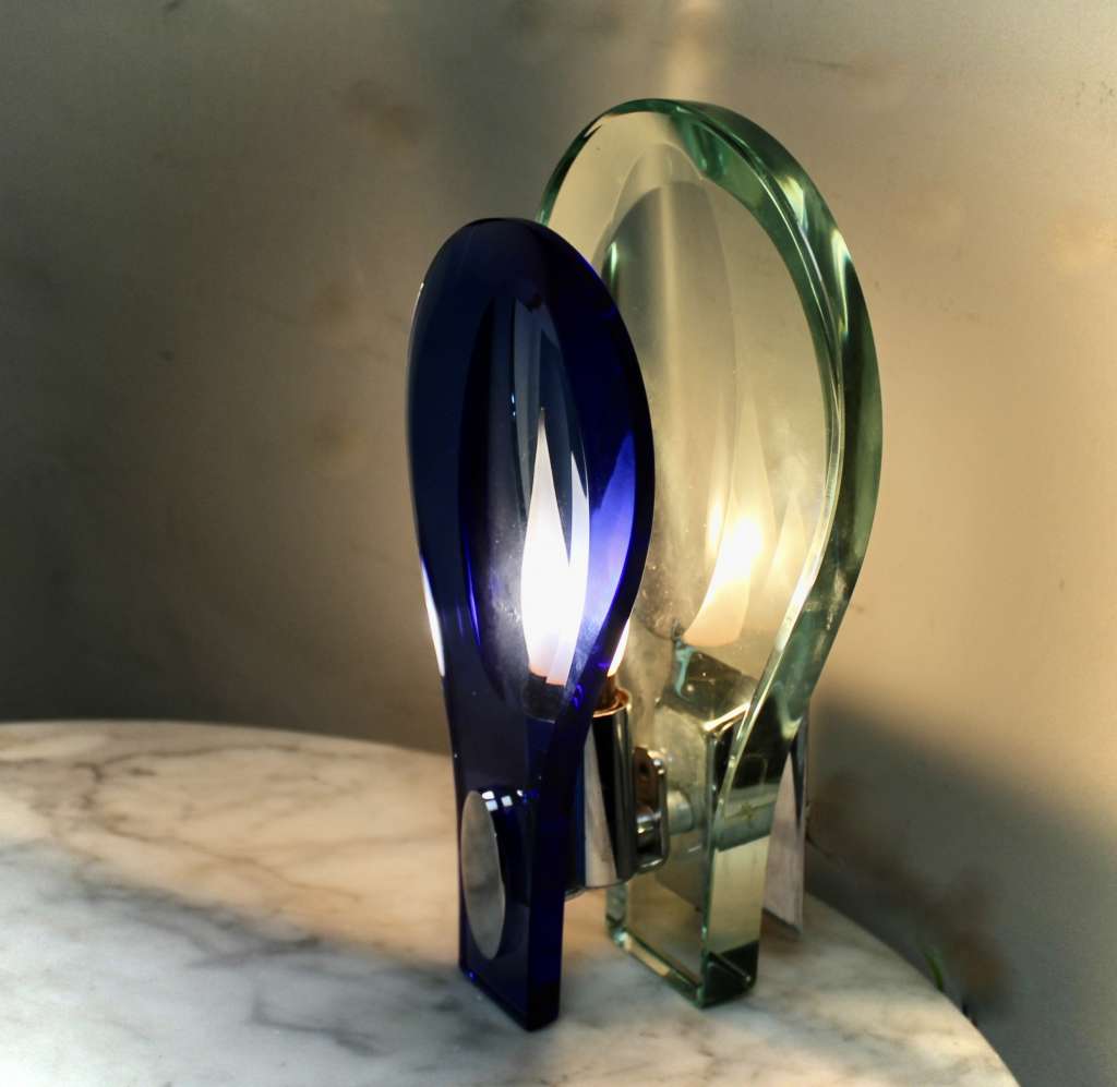 Fontana arte blue and clear glass wall lights