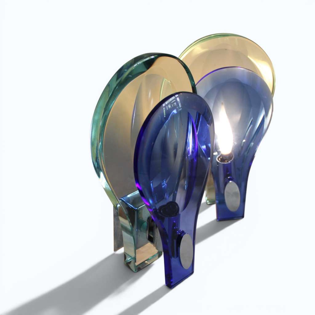 Fontana arte blue and clear glass wall lights
