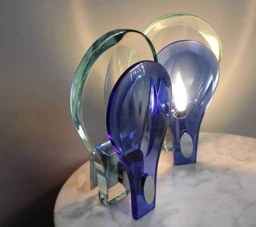 Fontana arte blue and clear glass wall lights
