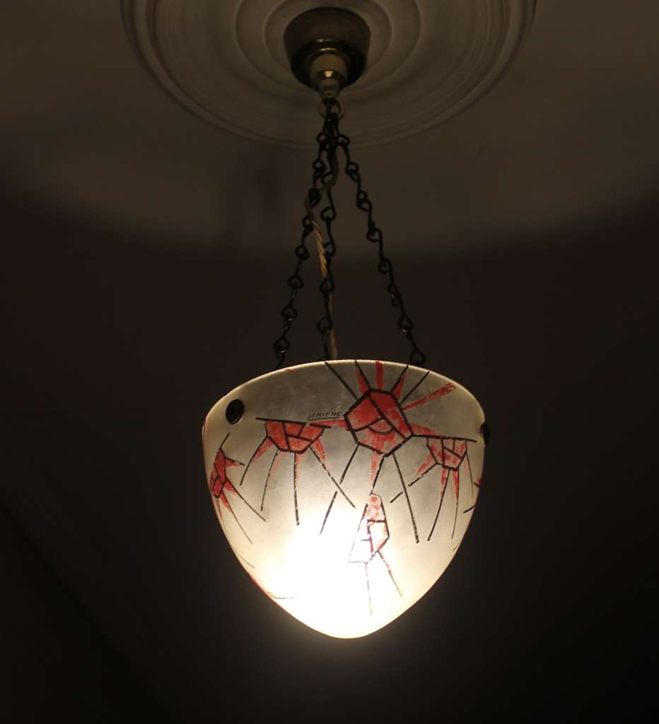  Art Deco pâte-de-verre lamp shade signed Lemiere