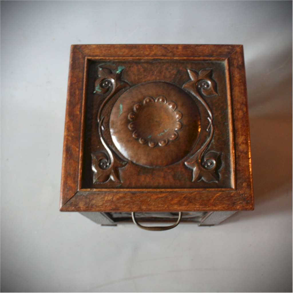 Good oak and copper arts and crafts coal box