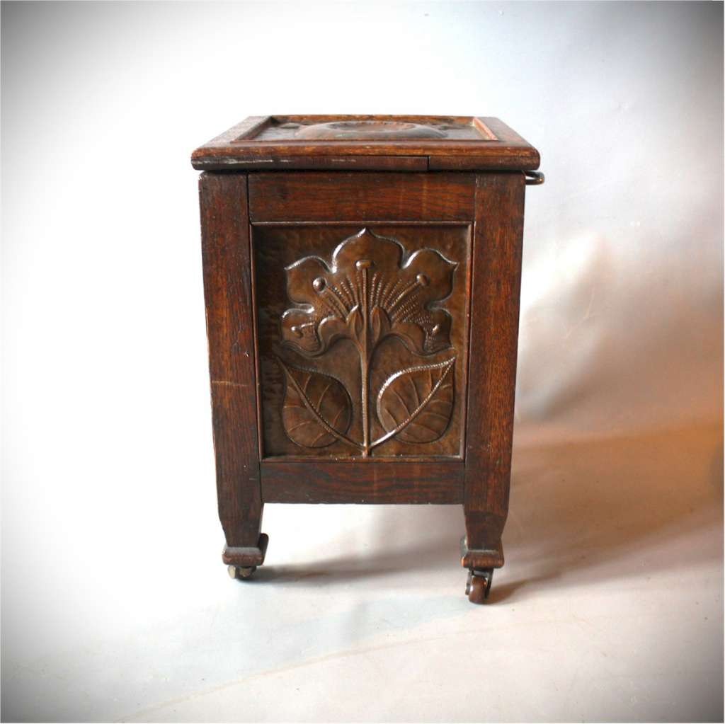 Good oak and copper arts and crafts coal box
