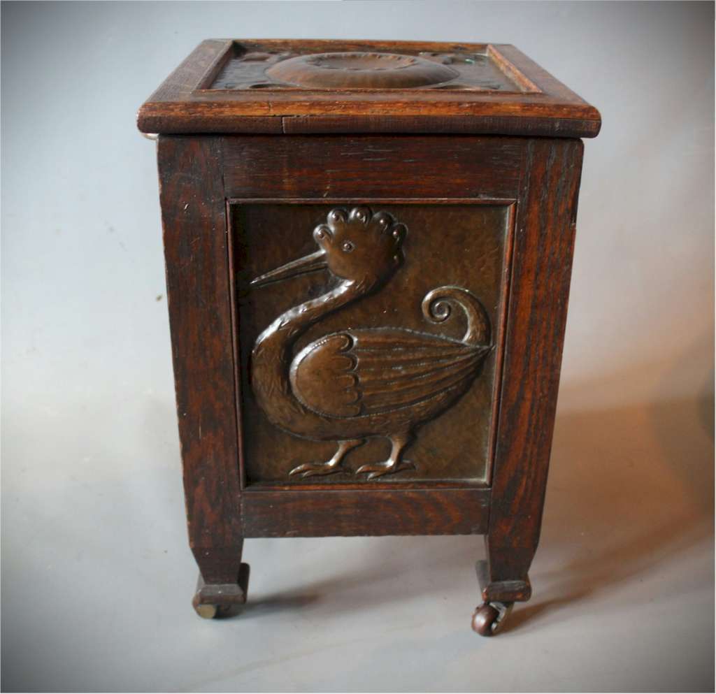 Good oak and copper arts and crafts coal box