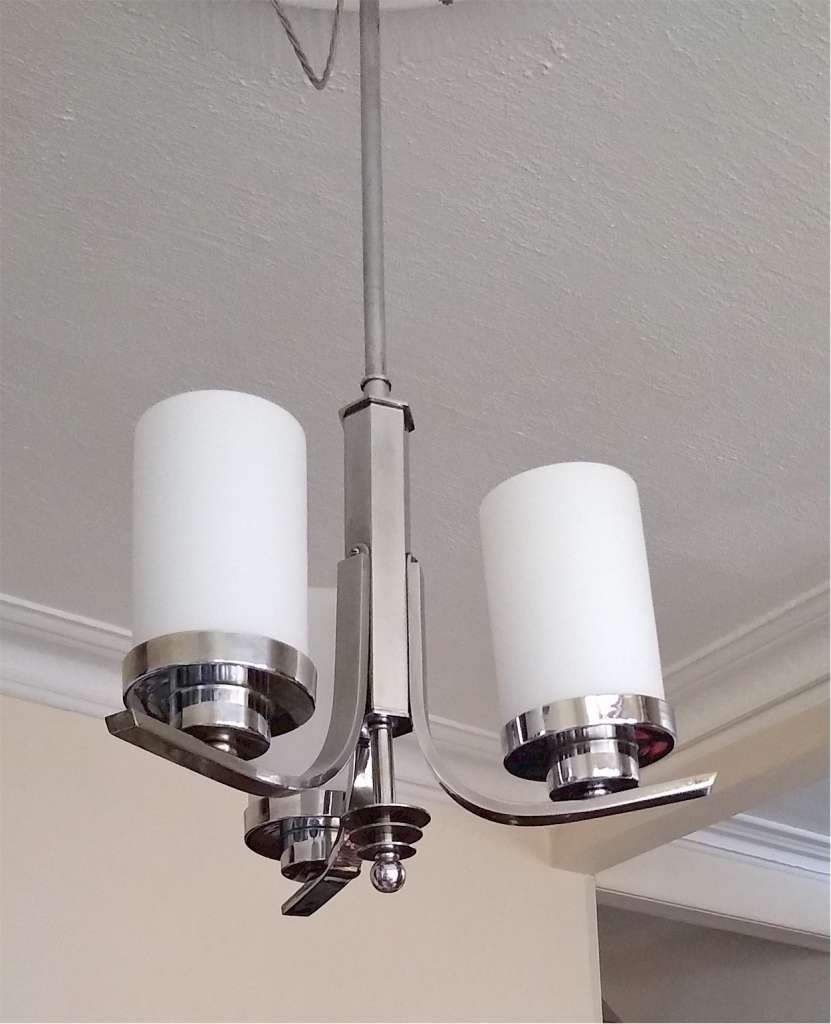 Art Deco modernist ceiling lamp in chrome & glass