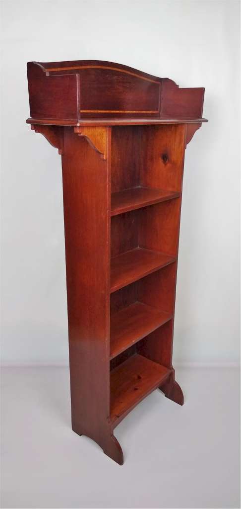 Narrow inlaid arts and crafts bookcase