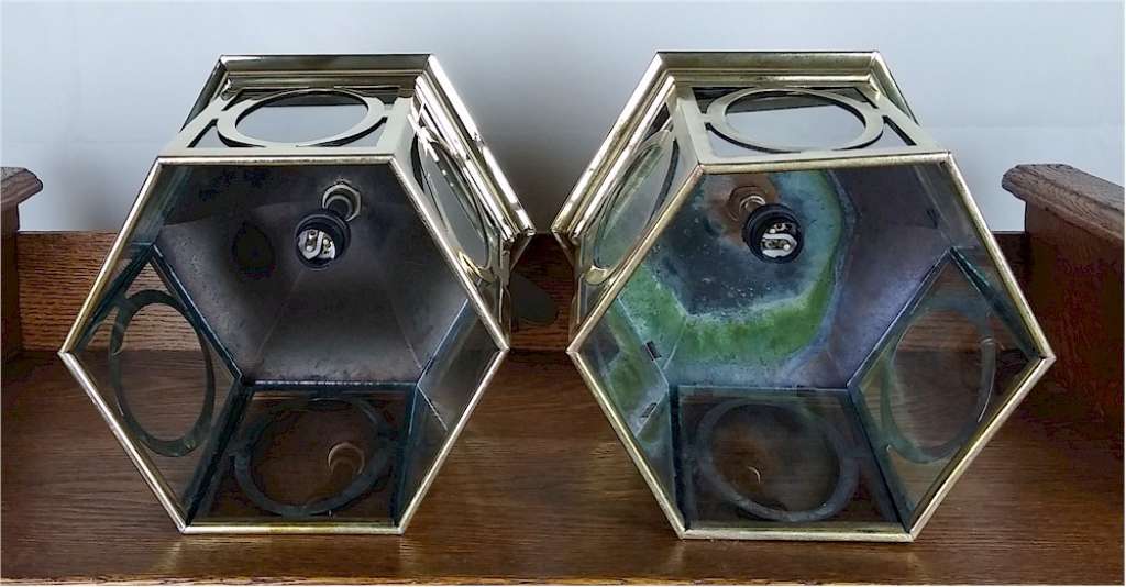 Pair of dome topped brass lanterns