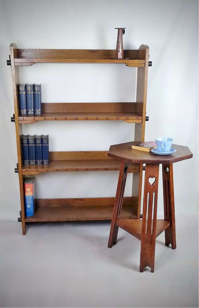 Arts and crafts oak bookcase pegged construction