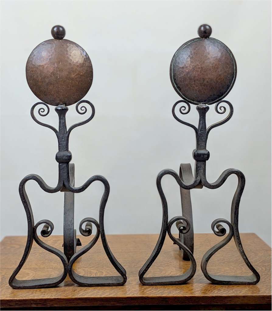  Arts and crafts iron and copper fire dogs