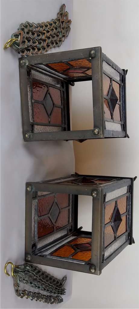 PAIR of leaded glass ceiling lights