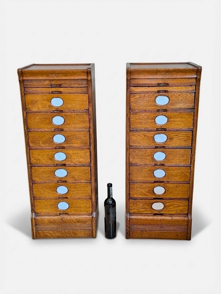  Pair of small American oak 7 drawer filing cabs