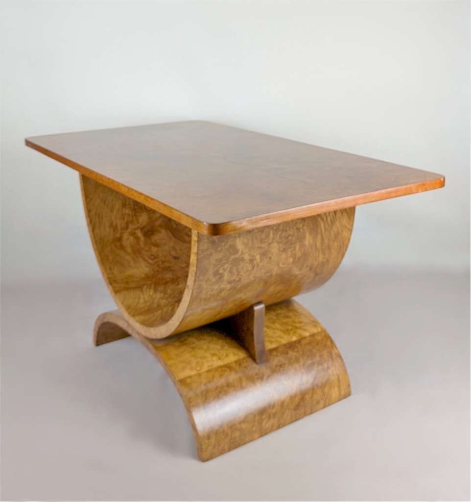 Art Deco U base walnut coffee table
