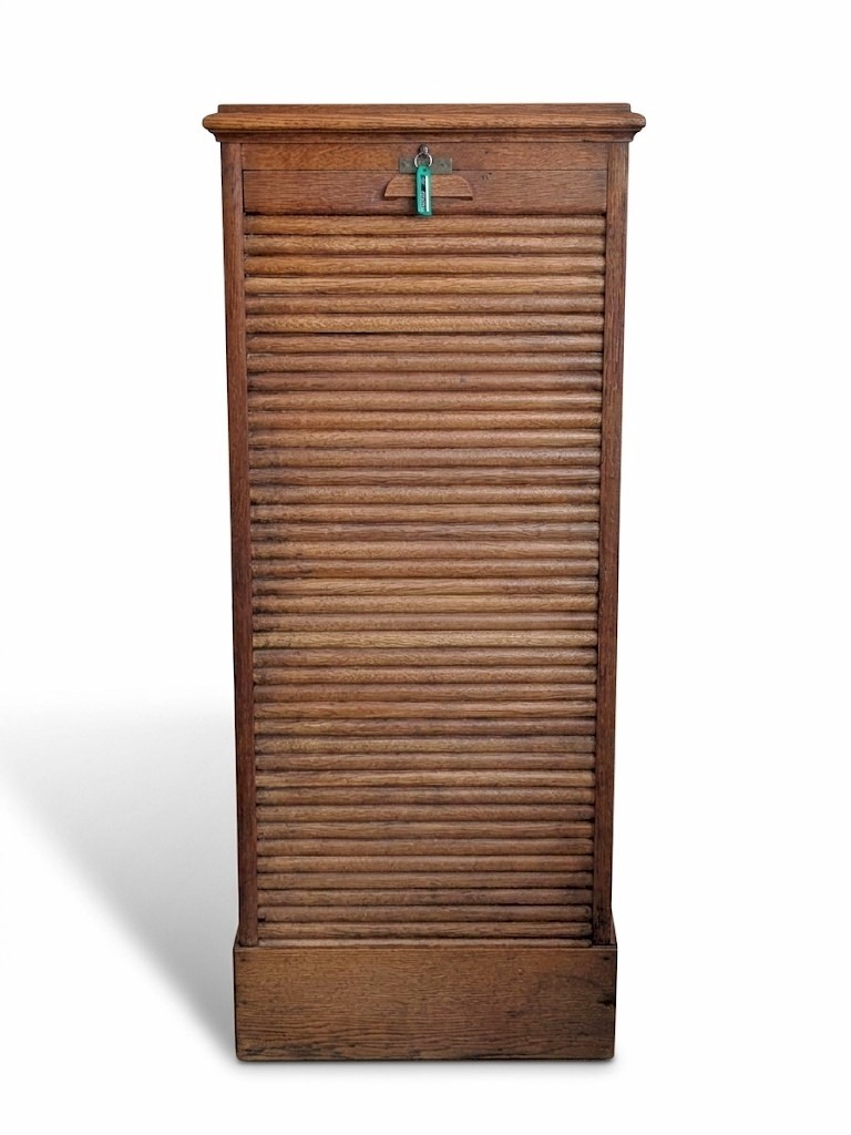 1930's tambour fronted oak filing cabinet