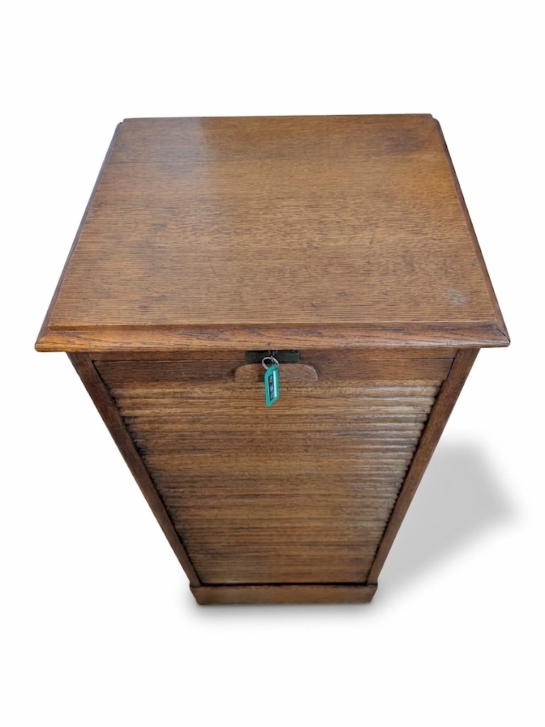 1930's tambour fronted oak filing cabinet