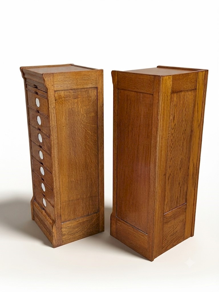  Pair of small American oak 7 drawer filing cabs