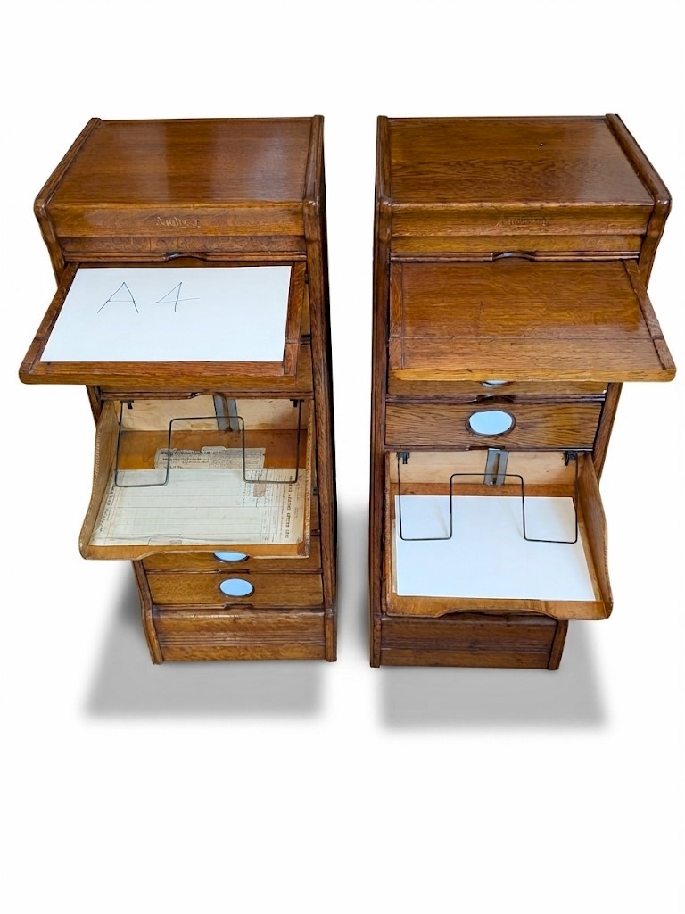 Pair of small American oak 7 drawer filing cabs