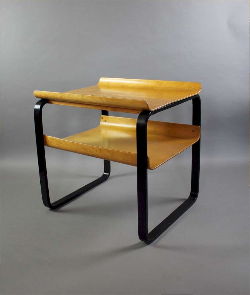 Alvar Aalto two tier Piamio occasional table no 915 ebonised legs with birch top and shelf