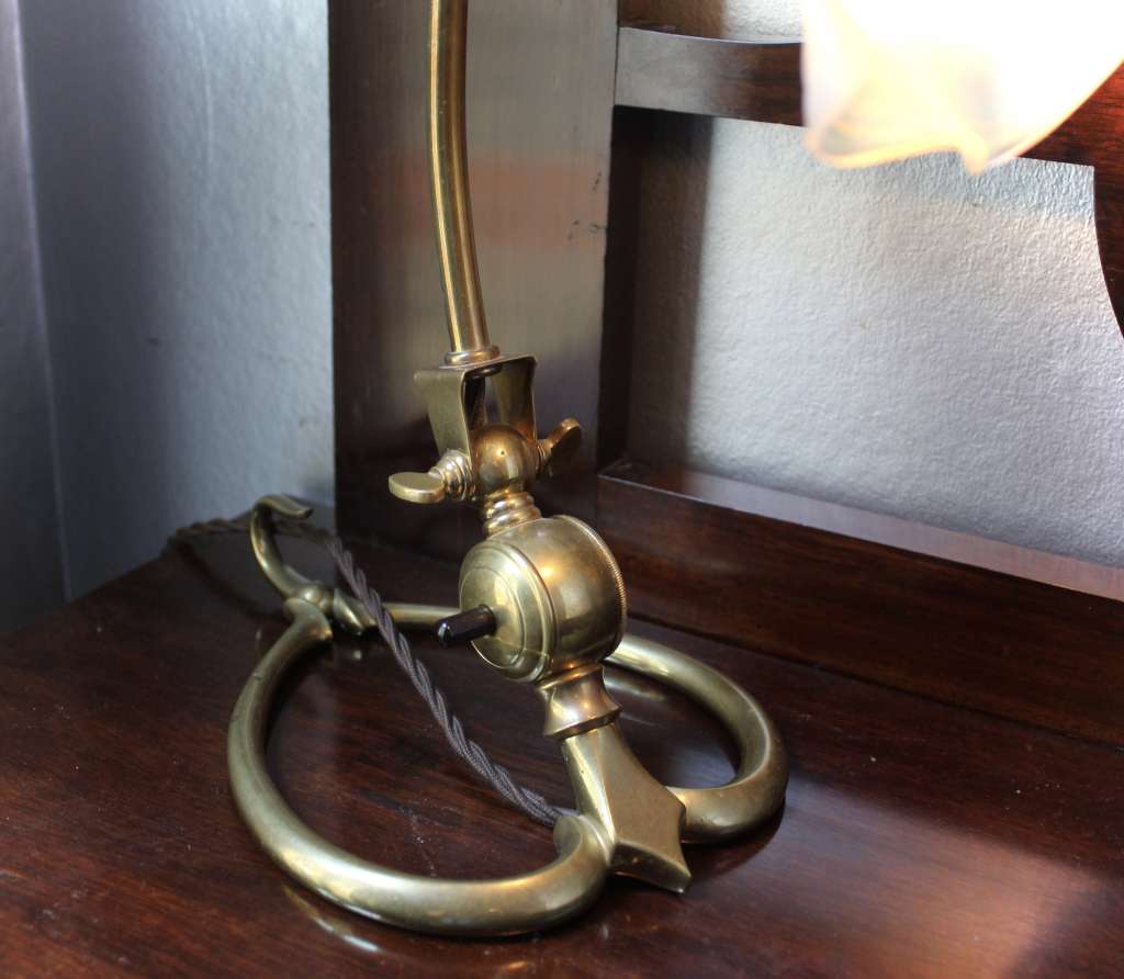 W.A.S Benson arts crafts brass table lamp & shade