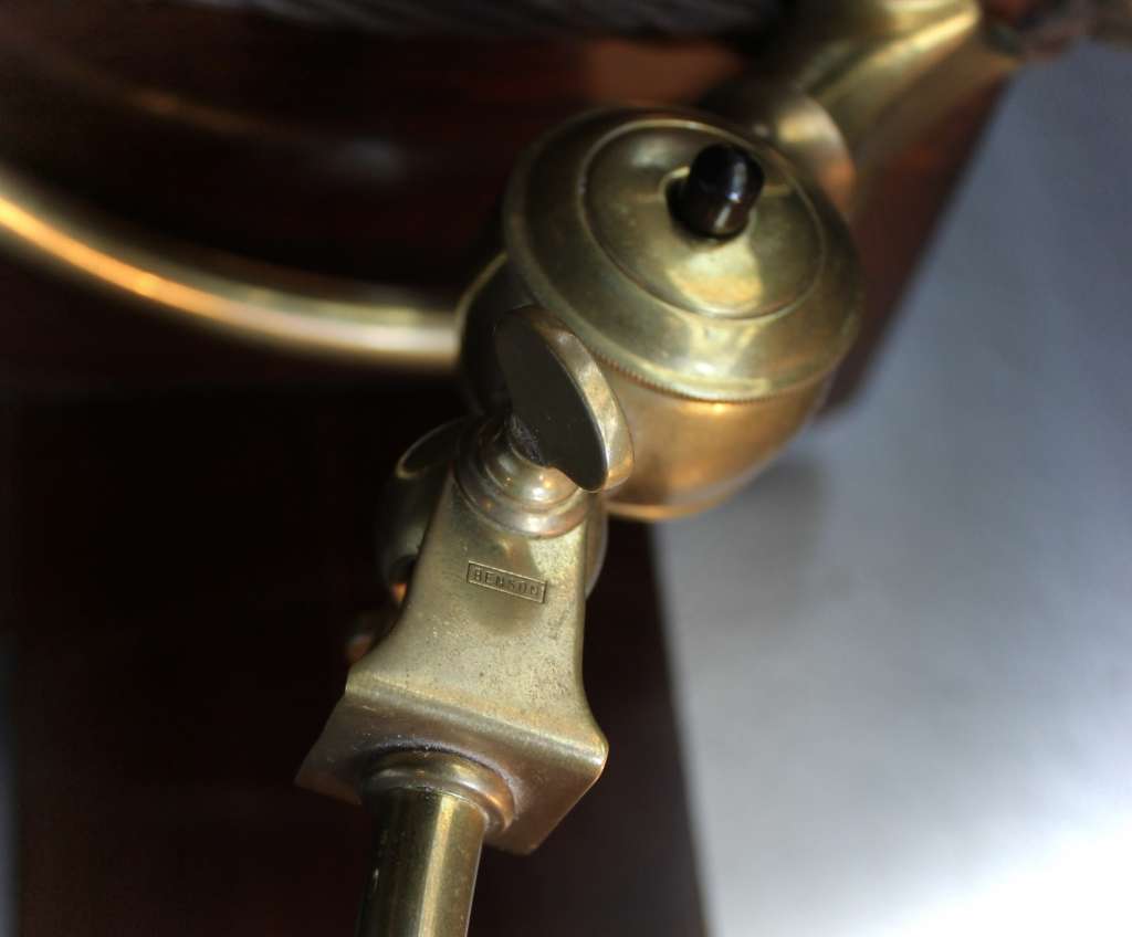 W.A.S Benson arts crafts brass table lamp & shade
