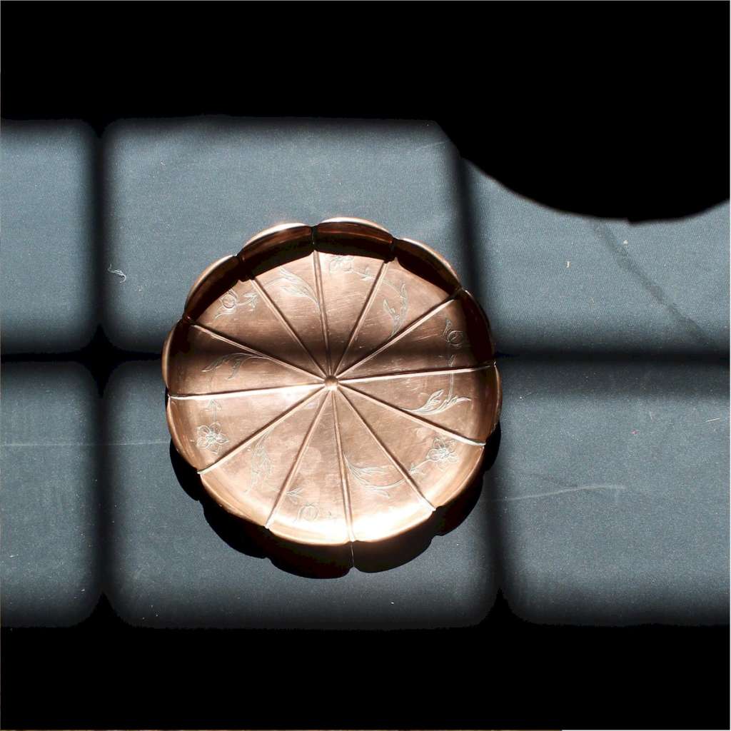 W.A.S Benson copper tray by Heywood Sumner.