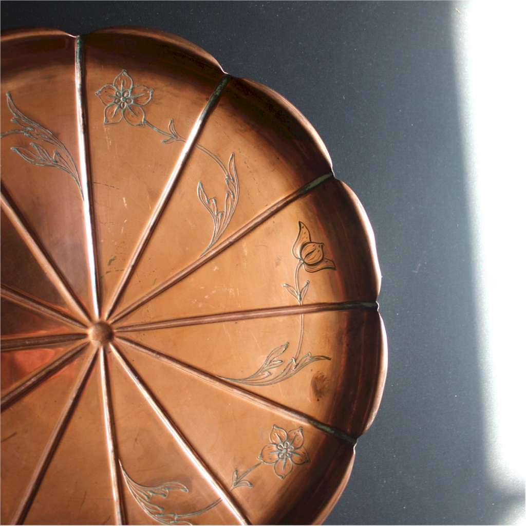 W.A.S Benson copper tray by Heywood Sumner.