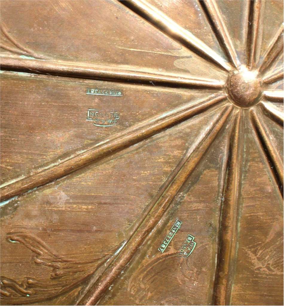 W.A.S Benson copper tray by Heywood Sumner.