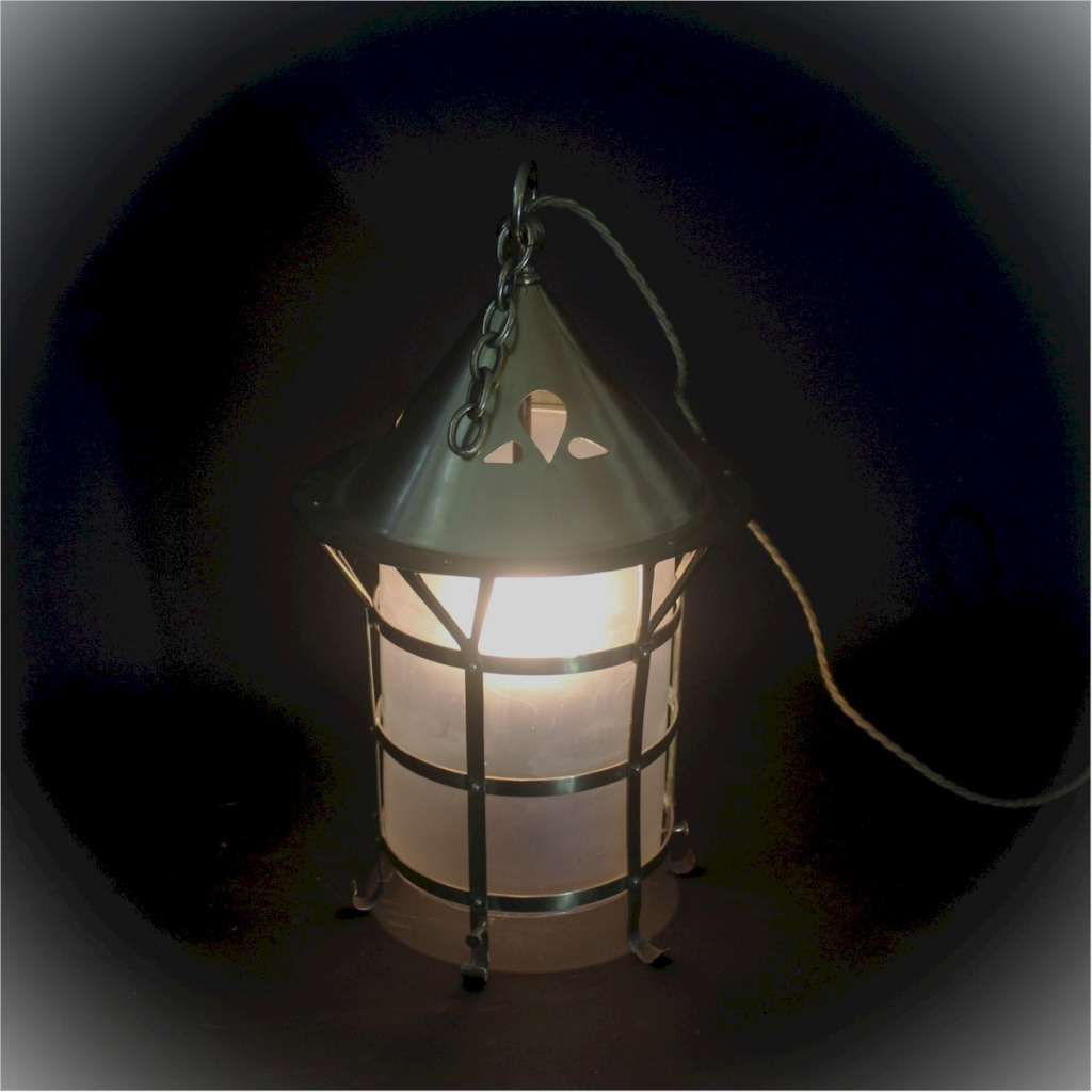 Arts and Crafts brass hall lantern