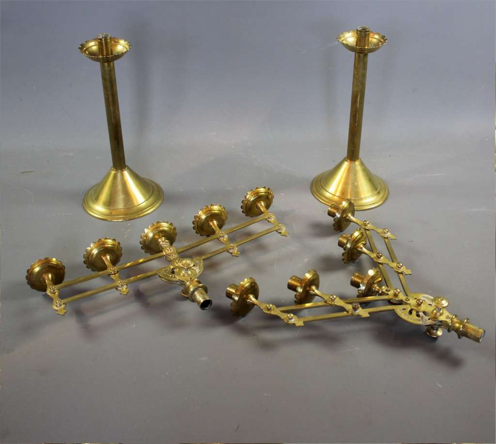 Victorian pair of brass ecclesiastical adjustable candlesticks