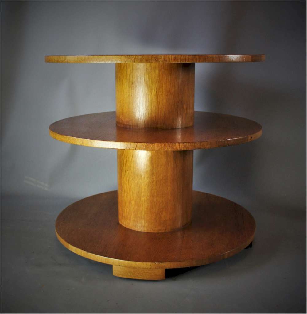 Art Deco three tier Drum table in oak