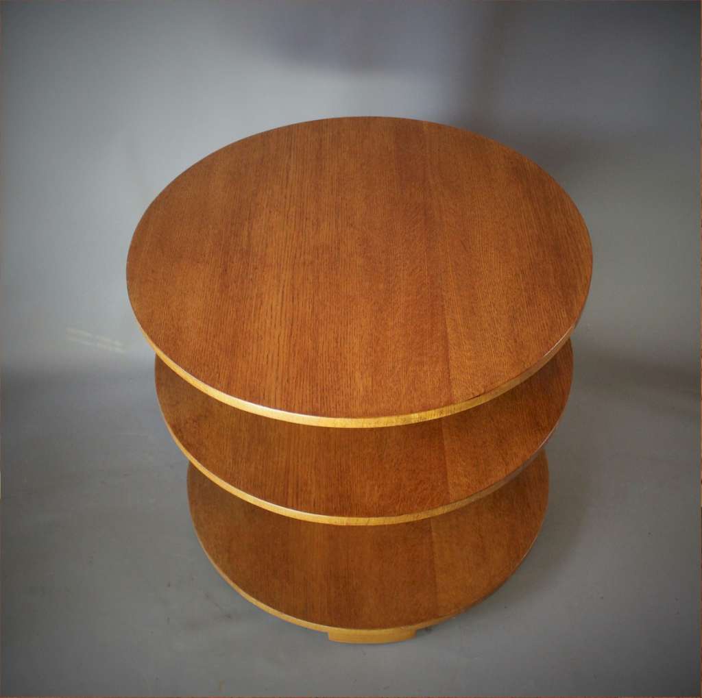 Art Deco three tier Drum table in oak