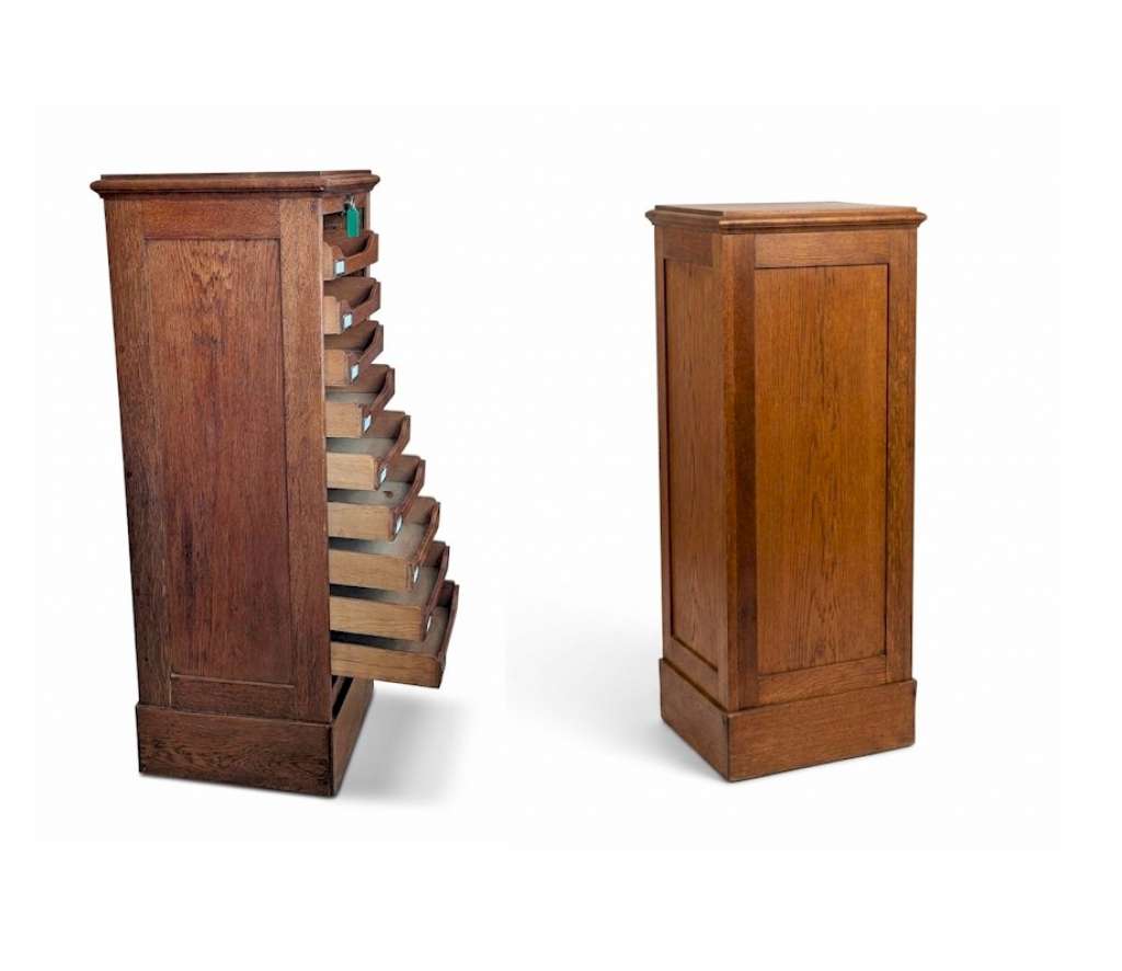 1930's tambour fronted oak filing cabinet