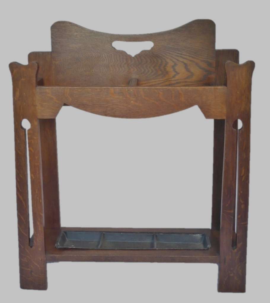 Arts and crafts umbrella stand in oak with stylised