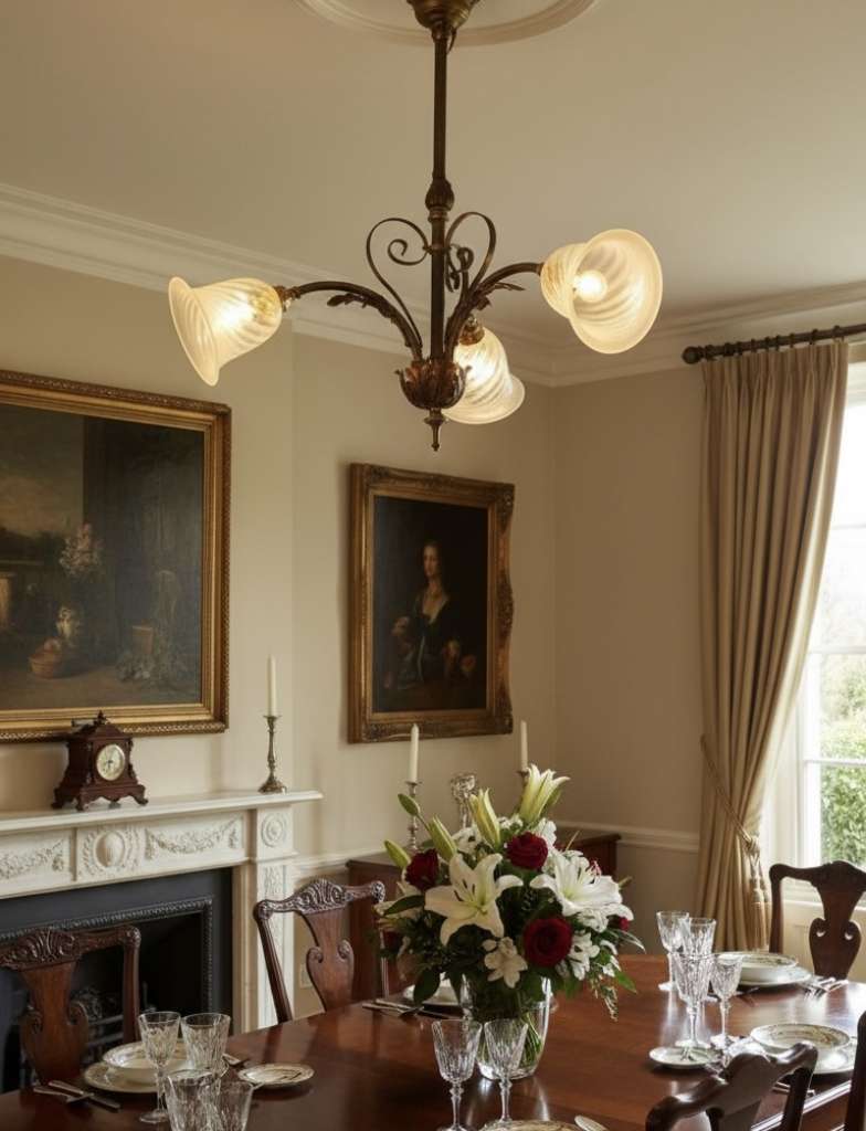 Arts and crafts three branch ceiling light
