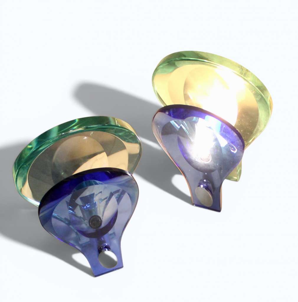 Fontana arte blue and clear glass wall lights