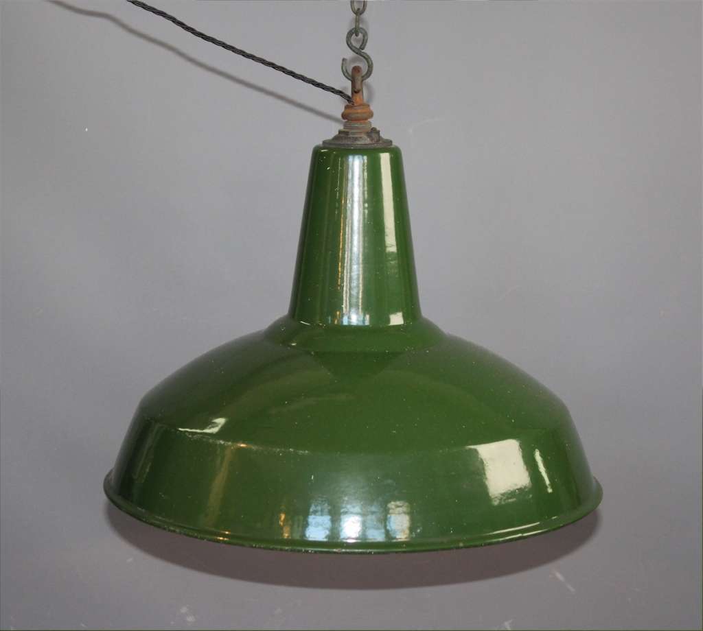 Large green enamelled Industrial shade