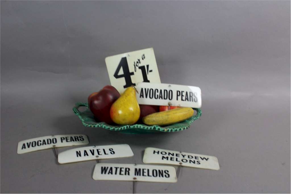 Vintage greengrocer plastic product signs / Labels